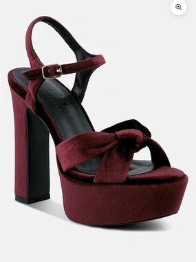 Platform Knot-Front High Heel Sandals in Liddel - Burgundy